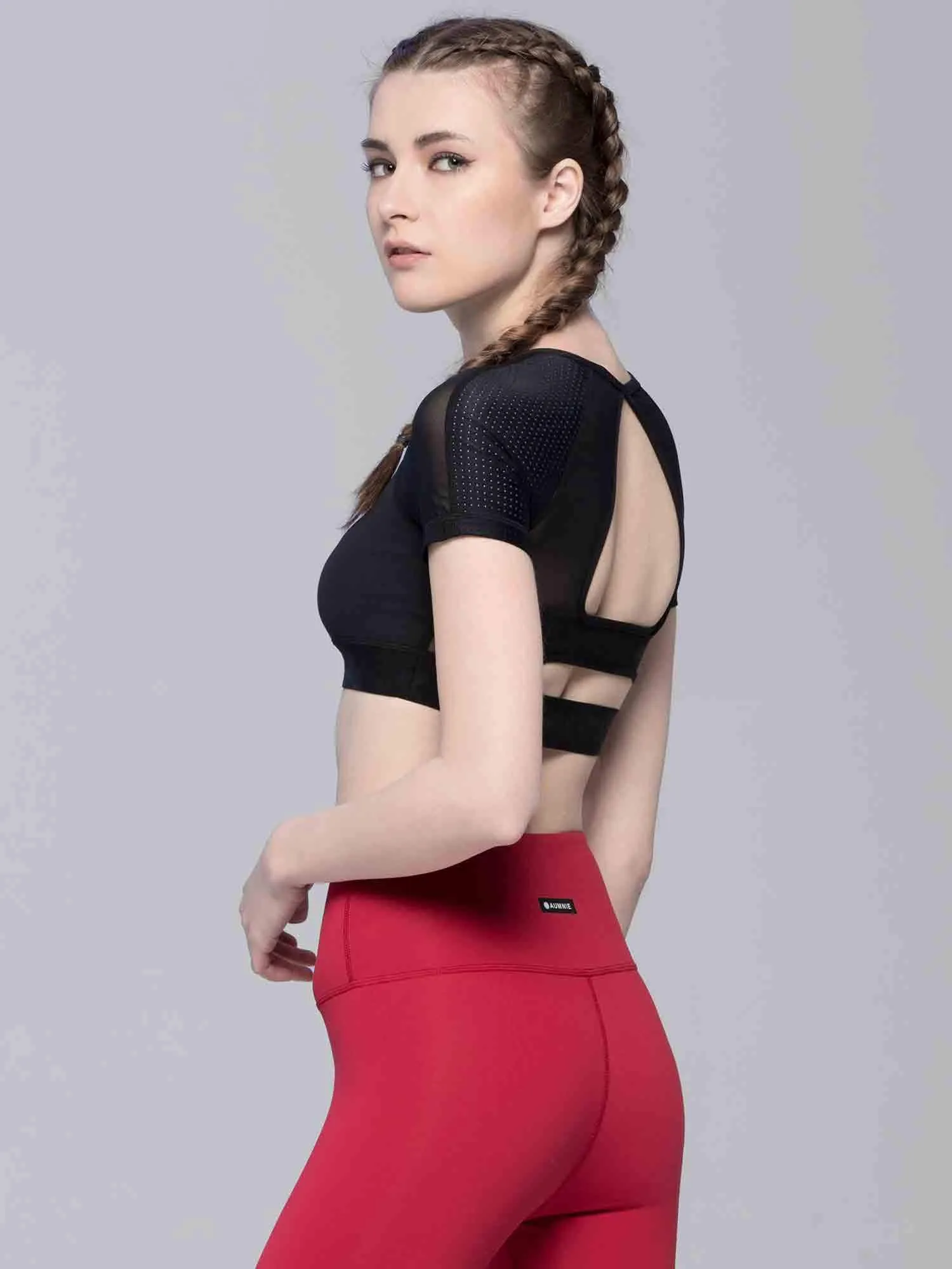 INTENSITY CROPPED TEE , BLACK/BLACK MESH