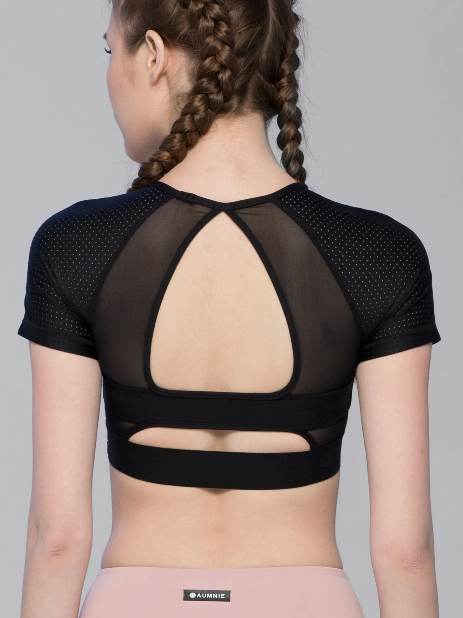 INTENSITY CROPPED TEE , BLUSH/BLACK MESH