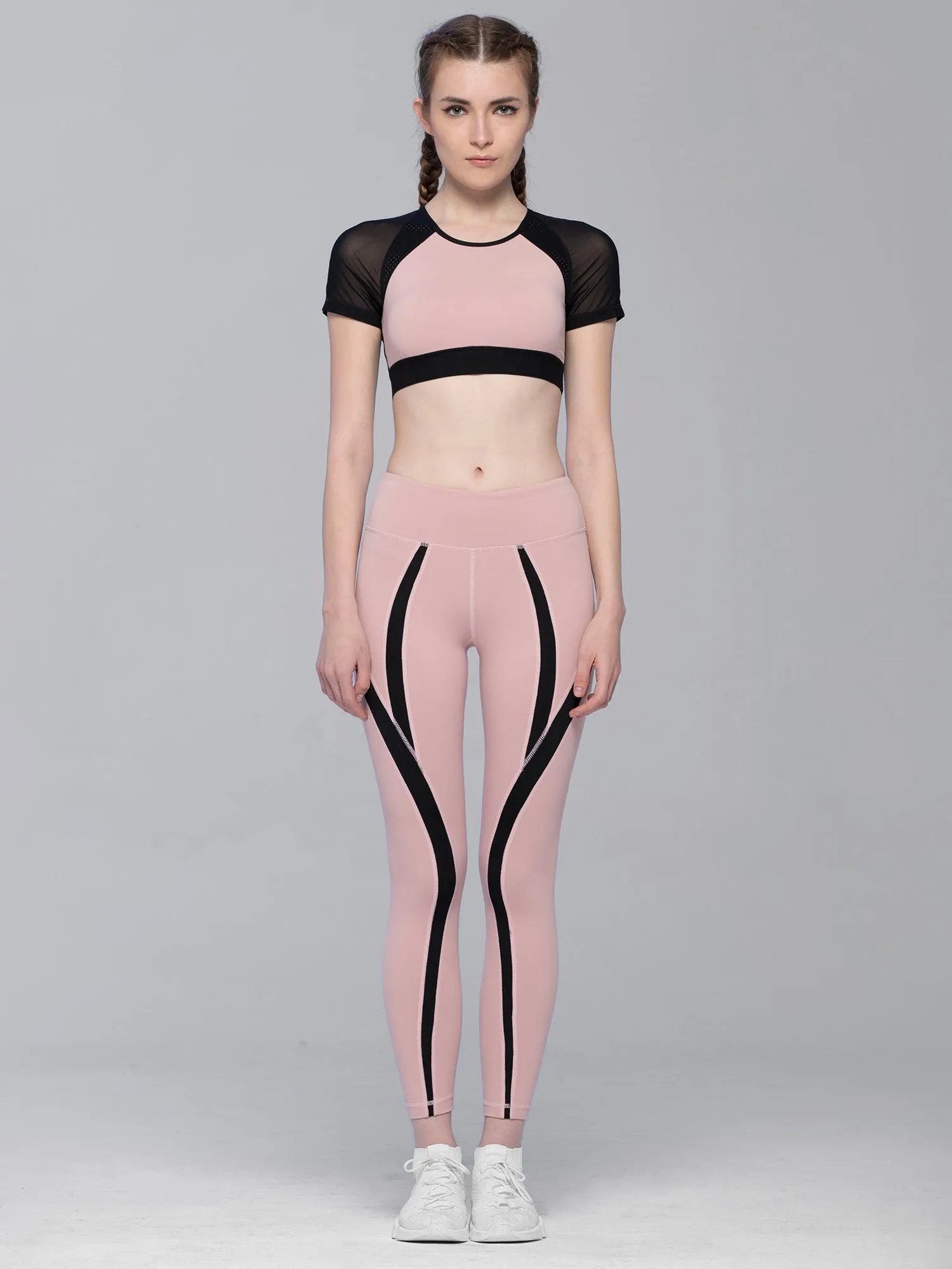 INTENSITY CROPPED TEE , BLUSH/BLACK MESH