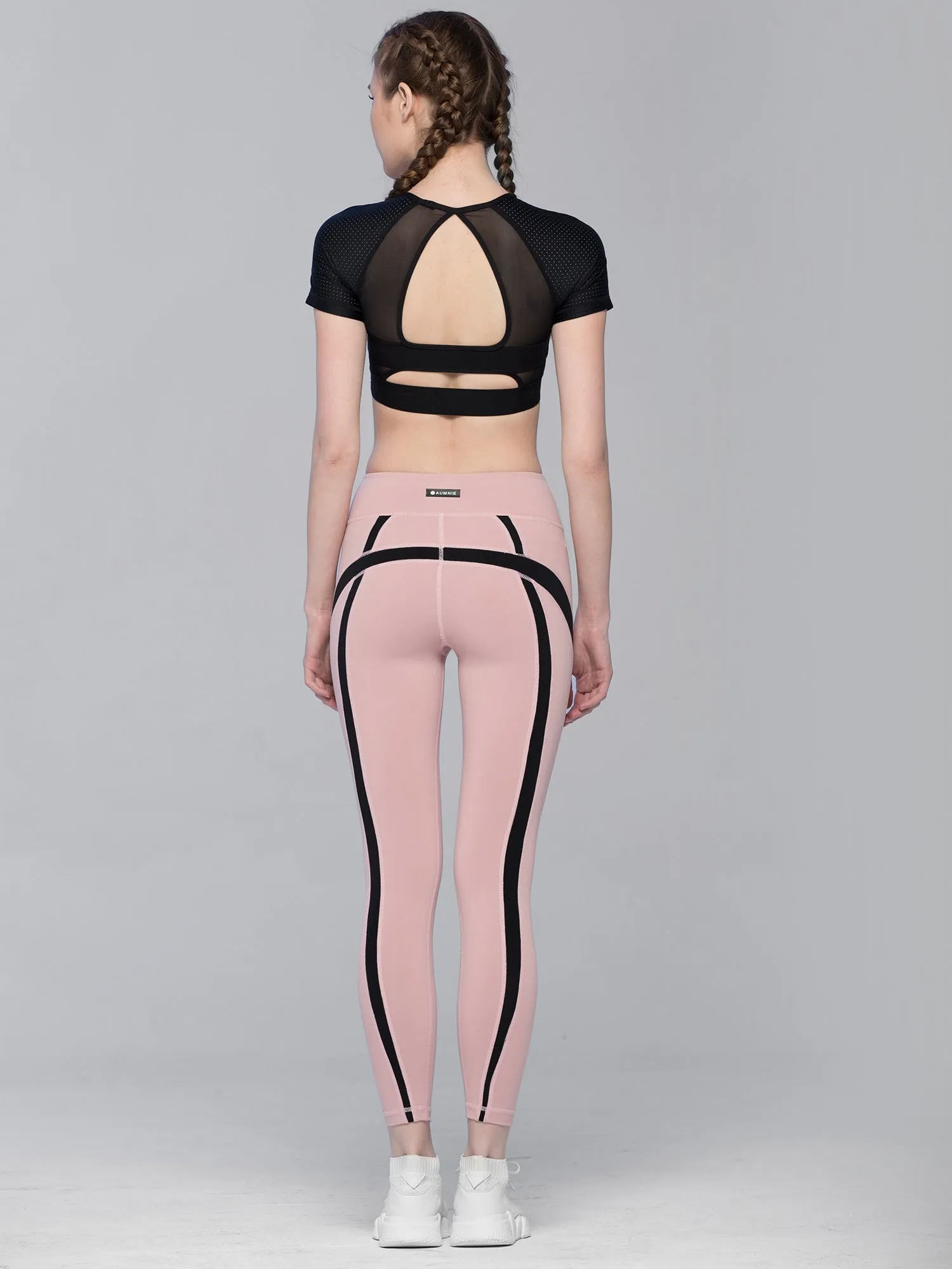 INTENSITY CROPPED TEE , BLUSH/BLACK MESH