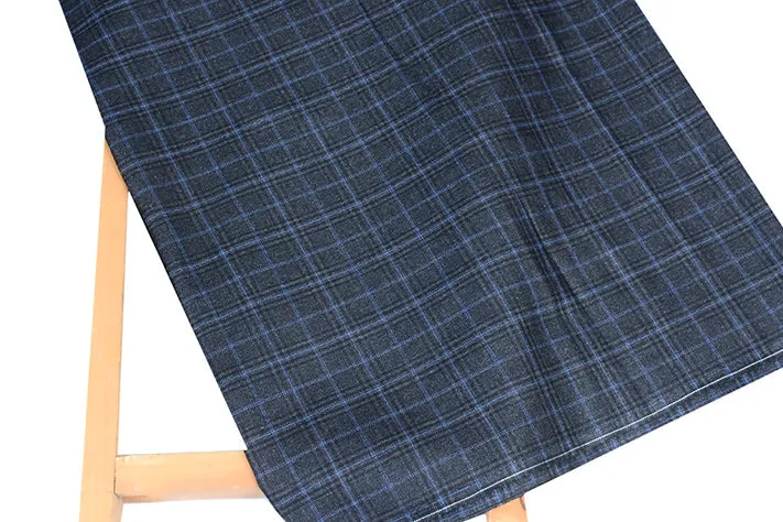 Iron Grey Tweed Fabrics with Black & Light Blue Checks ( 2 Meter Cut Piece)