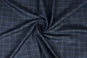 Iron Grey Tweed Fabrics with Black & Light Blue Checks ( 2 Meter Cut Piece)