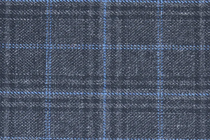 Iron Grey Tweed Fabrics with Black & Light Blue Checks ( 2 Meter Cut Piece)