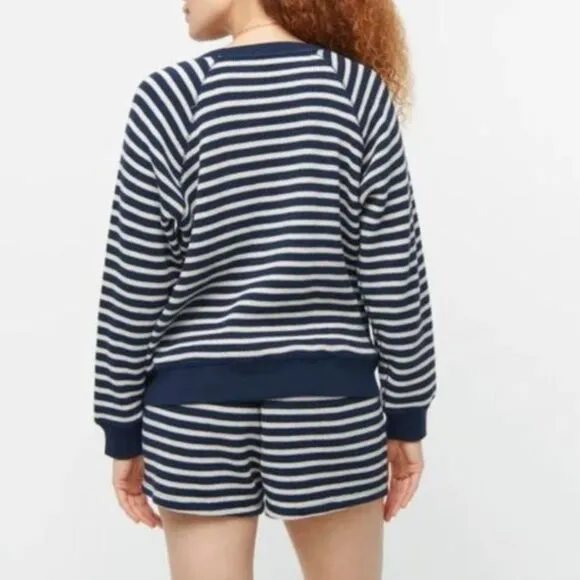 J. Crew Stripe Waffle Knit Crew Sweater   Shorts Blue Cream (large) lounge beach