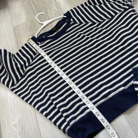 J. Crew Stripe Waffle Knit Crew Sweater   Shorts Blue Cream (large) lounge beach