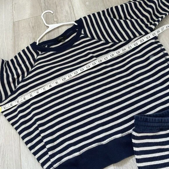 J. Crew Stripe Waffle Knit Crew Sweater   Shorts Blue Cream (large) lounge beach