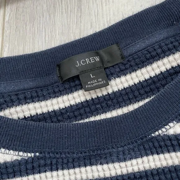 J. Crew Stripe Waffle Knit Crew Sweater   Shorts Blue Cream (large) lounge beach