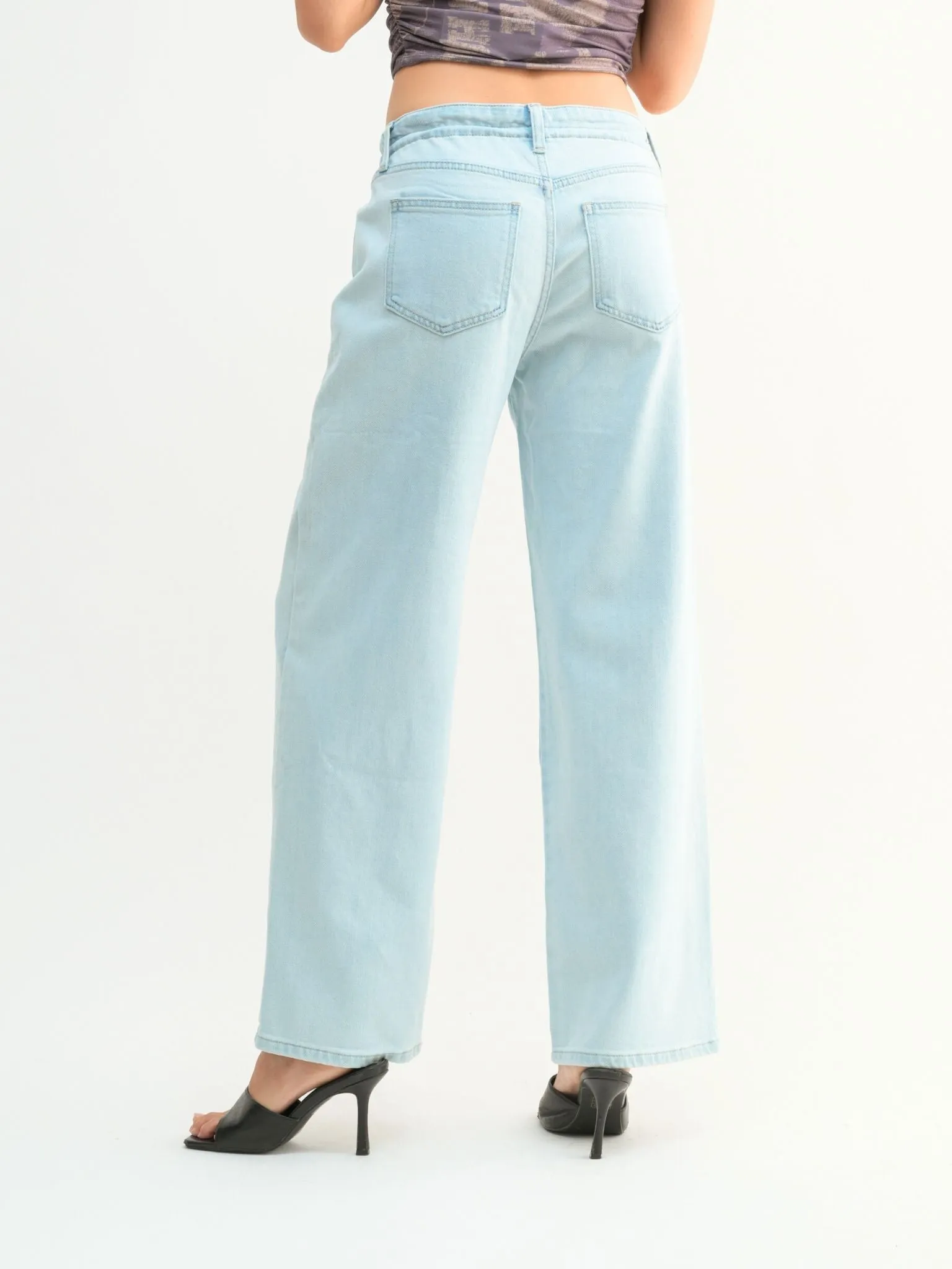 Just Black Light Denim Drawstring Wide Leg