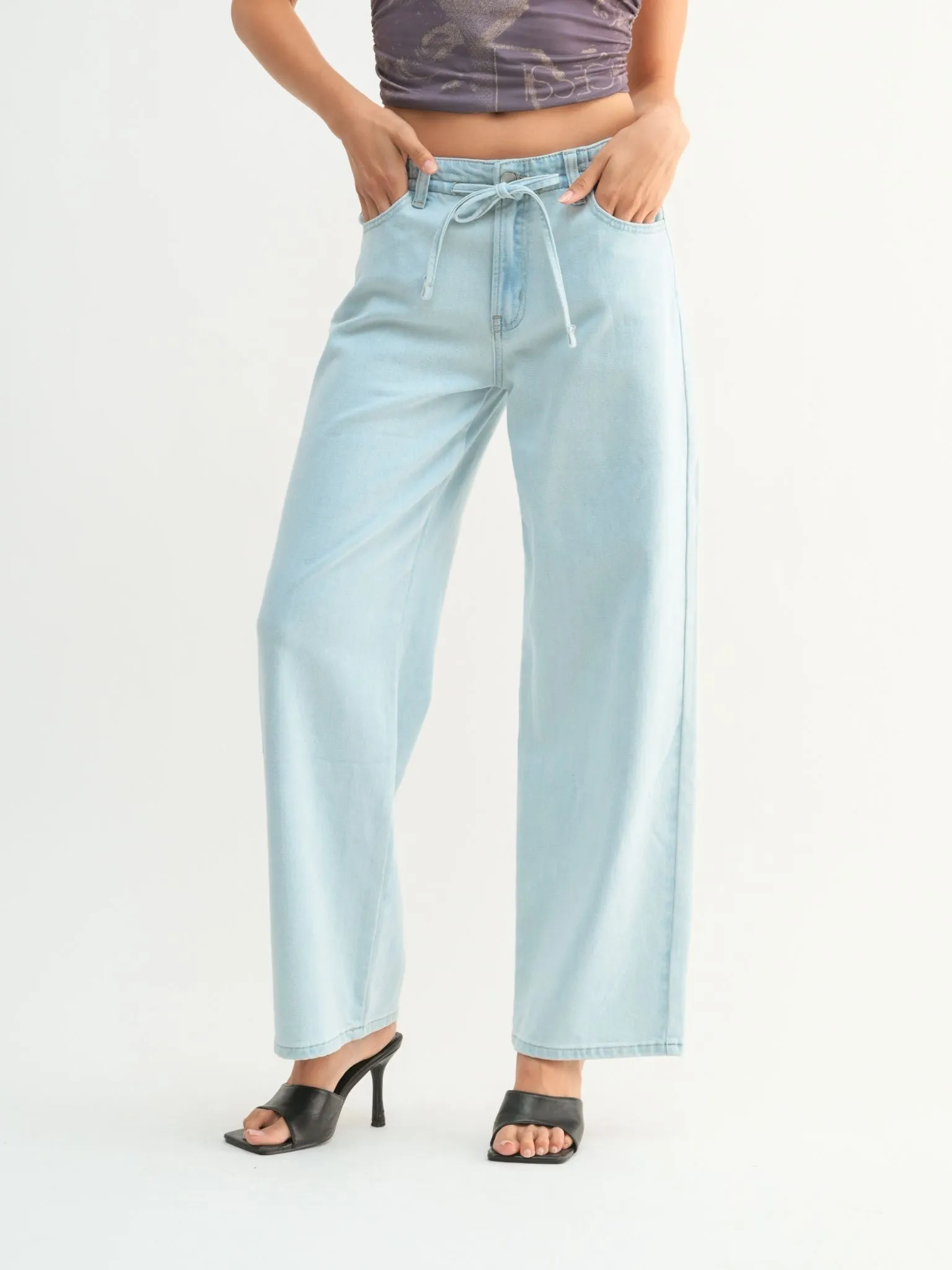 Just Black Light Denim Drawstring Wide Leg