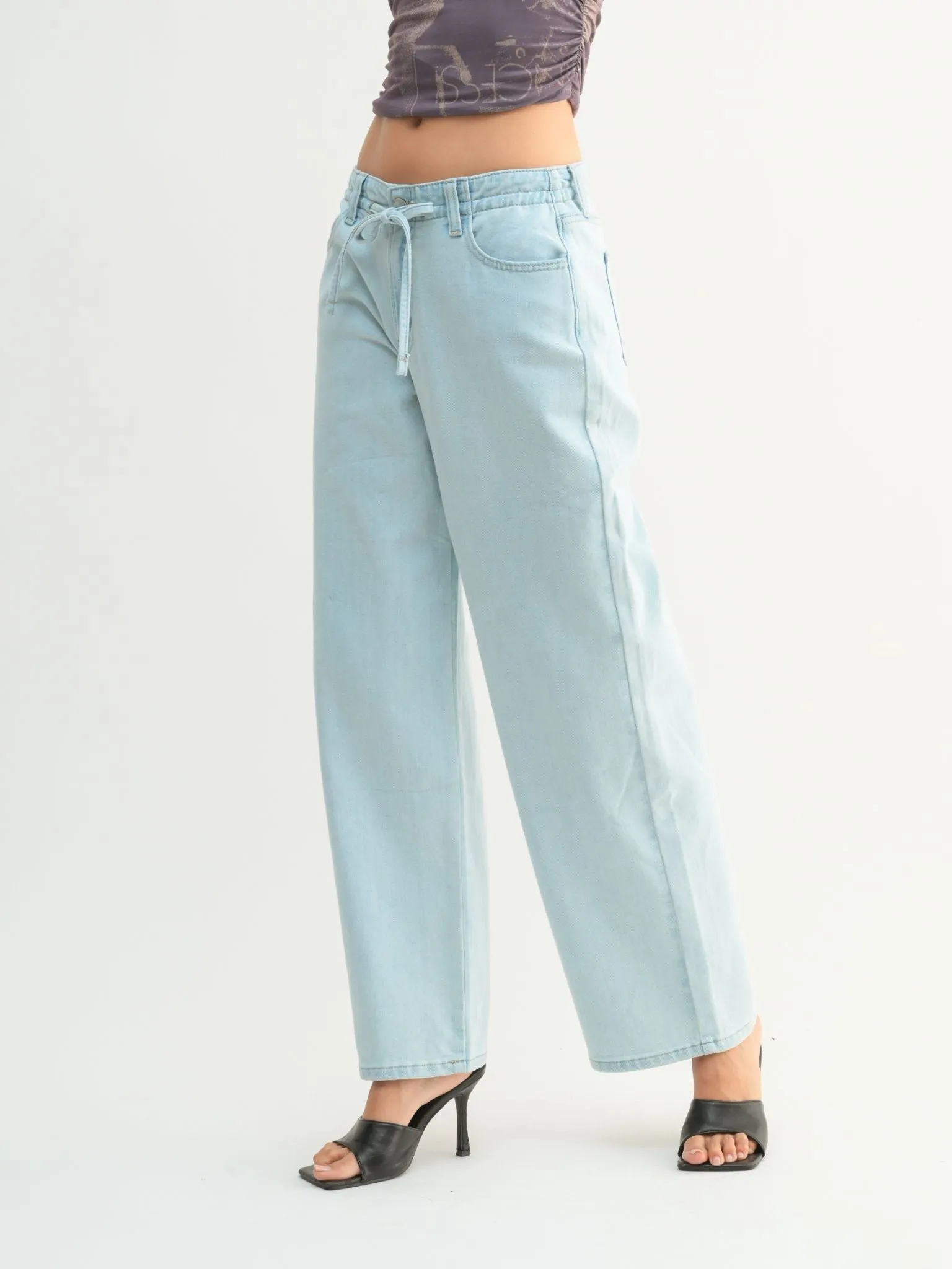 Just Black Light Denim Drawstring Wide Leg