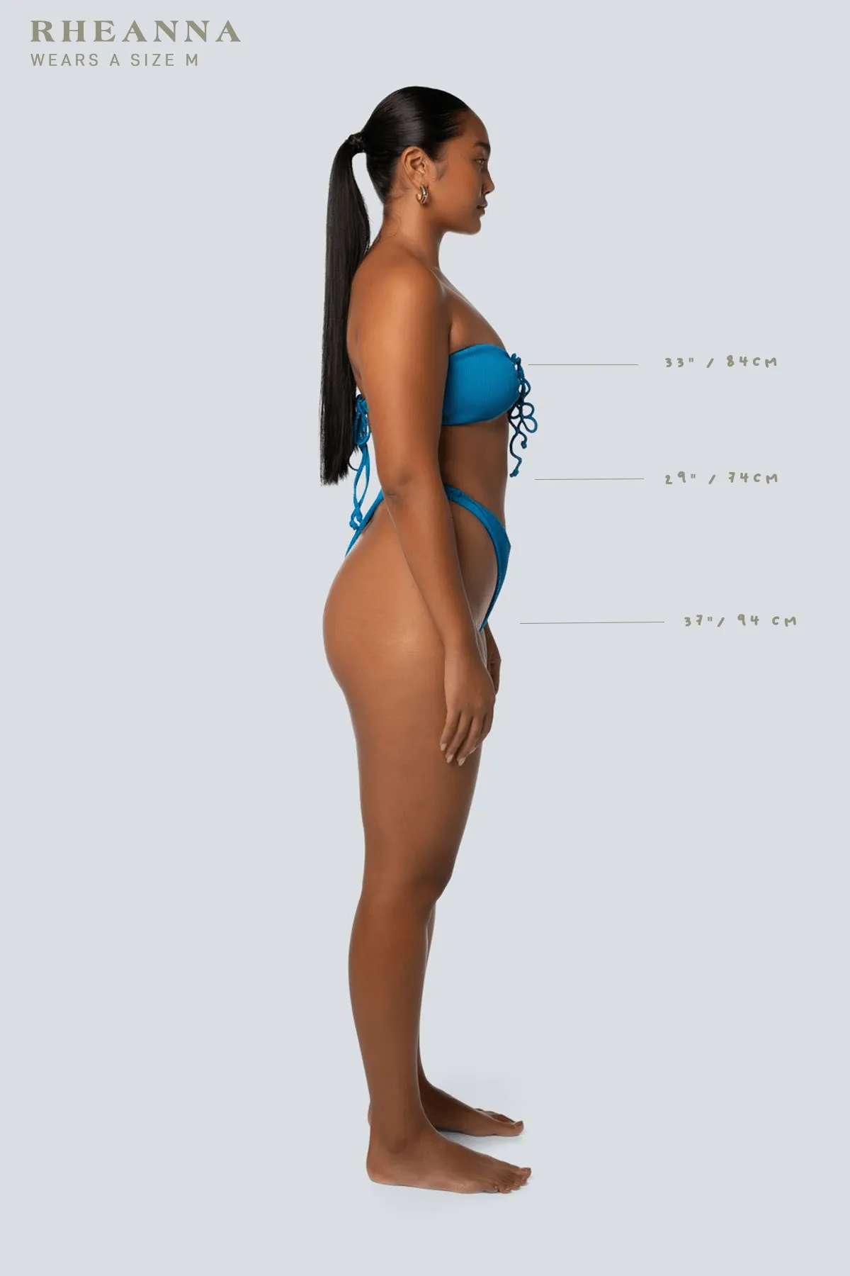 LAHANA FOX V SHAPE CHEEKY BIKINI BOTTOMS - RIBBED BLUE SAPPHIRE
