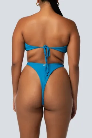 LAHANA FOX V SHAPE CHEEKY BIKINI BOTTOMS - RIBBED BLUE SAPPHIRE