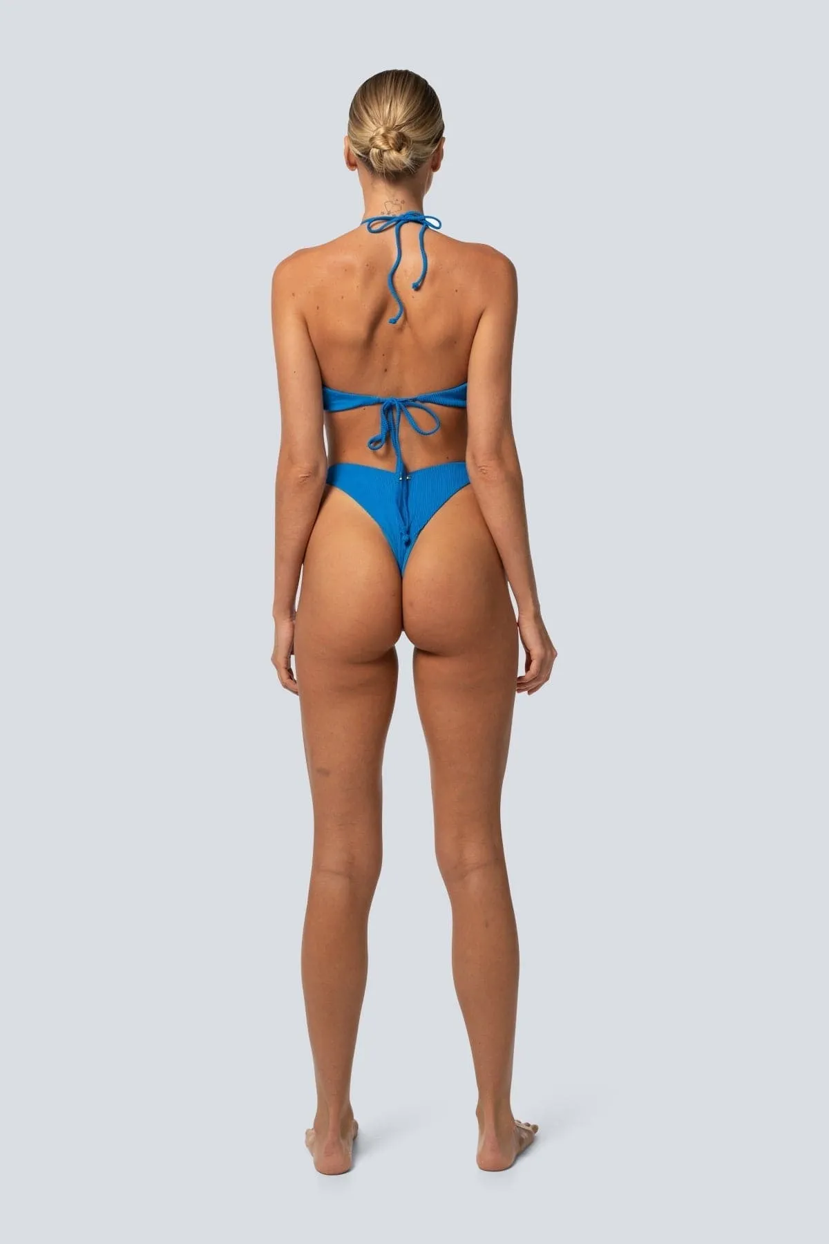 LAHANA FOX V SHAPE CHEEKY BIKINI BOTTOMS - RIBBED BLUE SAPPHIRE
