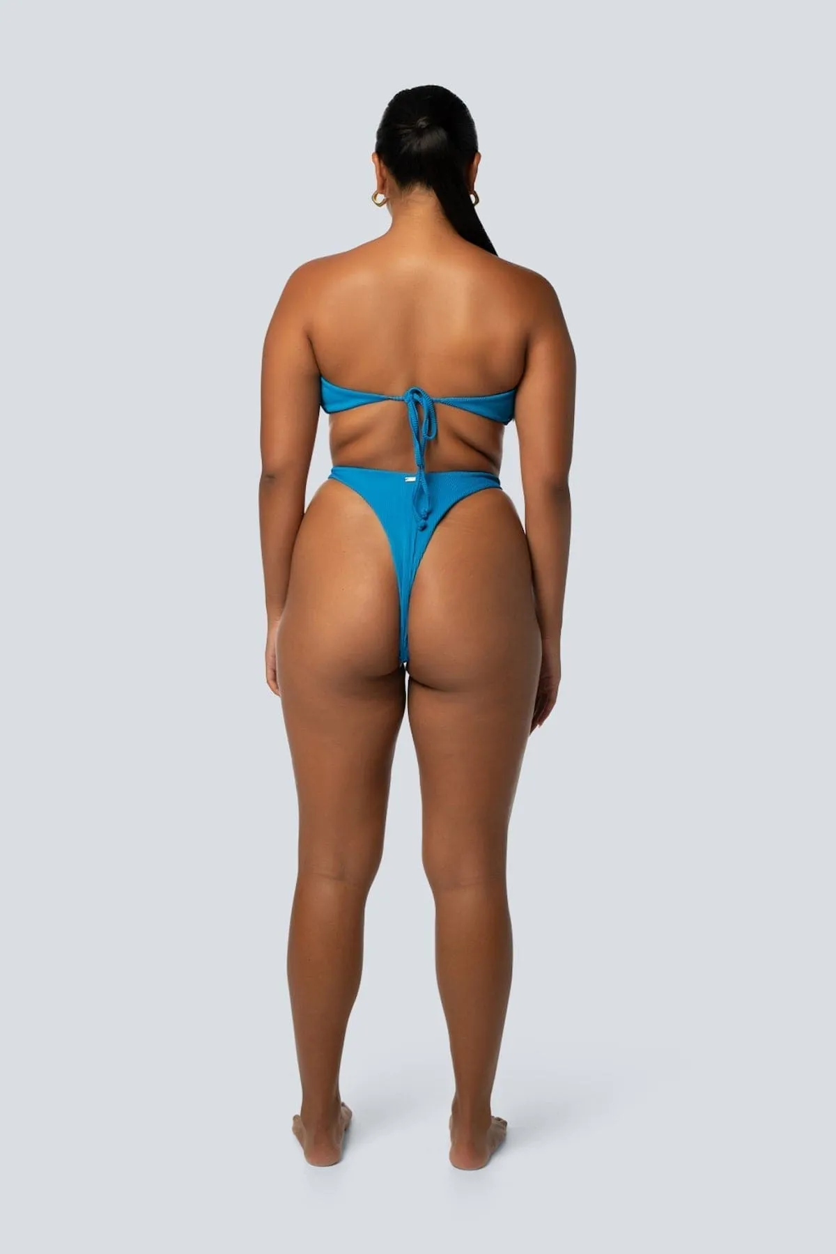 LAHANA FOX V SHAPE CHEEKY BIKINI BOTTOMS - RIBBED BLUE SAPPHIRE