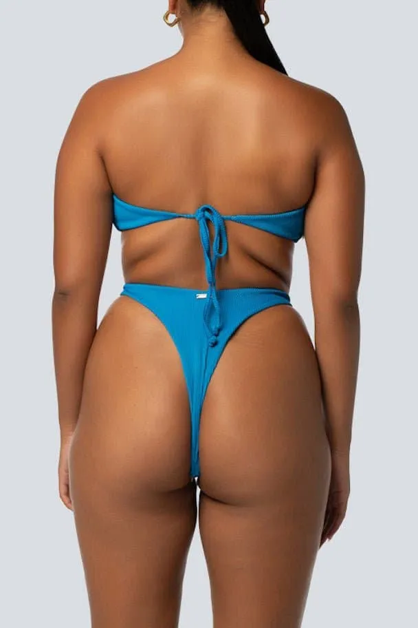 LAHANA FOX V SHAPE CHEEKY BIKINI BOTTOMS - RIBBED BLUE SAPPHIRE