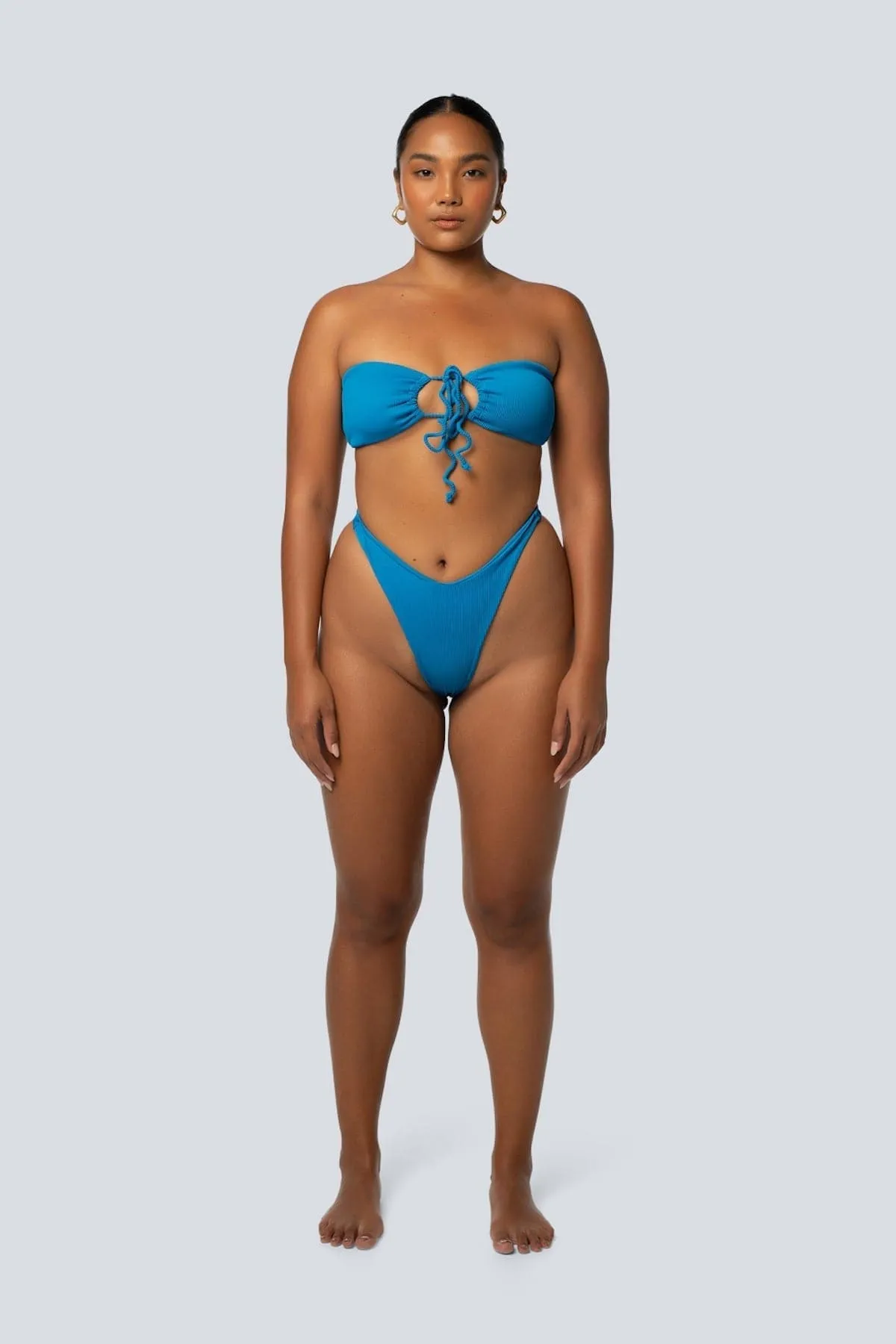 LAHANA FOX V SHAPE CHEEKY BIKINI BOTTOMS - RIBBED BLUE SAPPHIRE