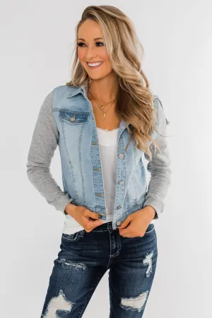 Layered Denim Hooded Jacket- Light Wash
