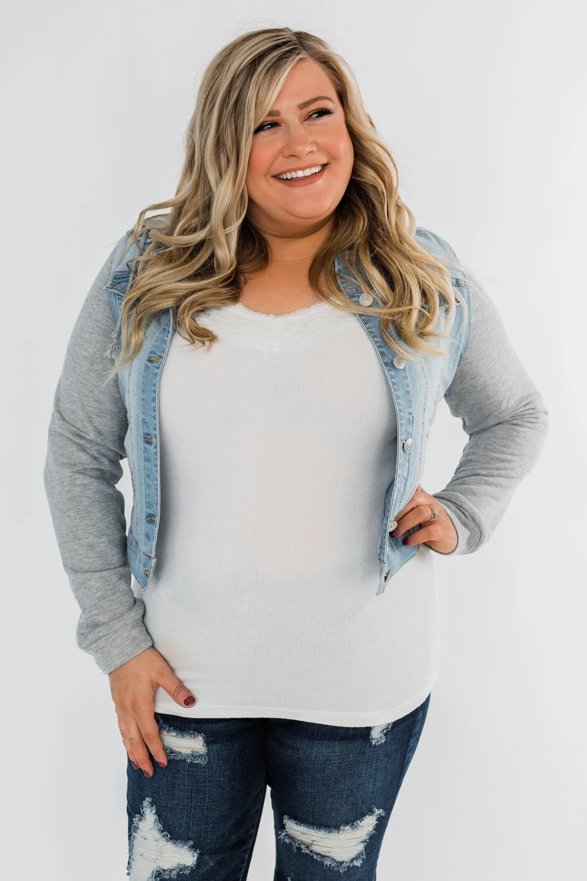 Layered Denim Hooded Jacket- Light Wash