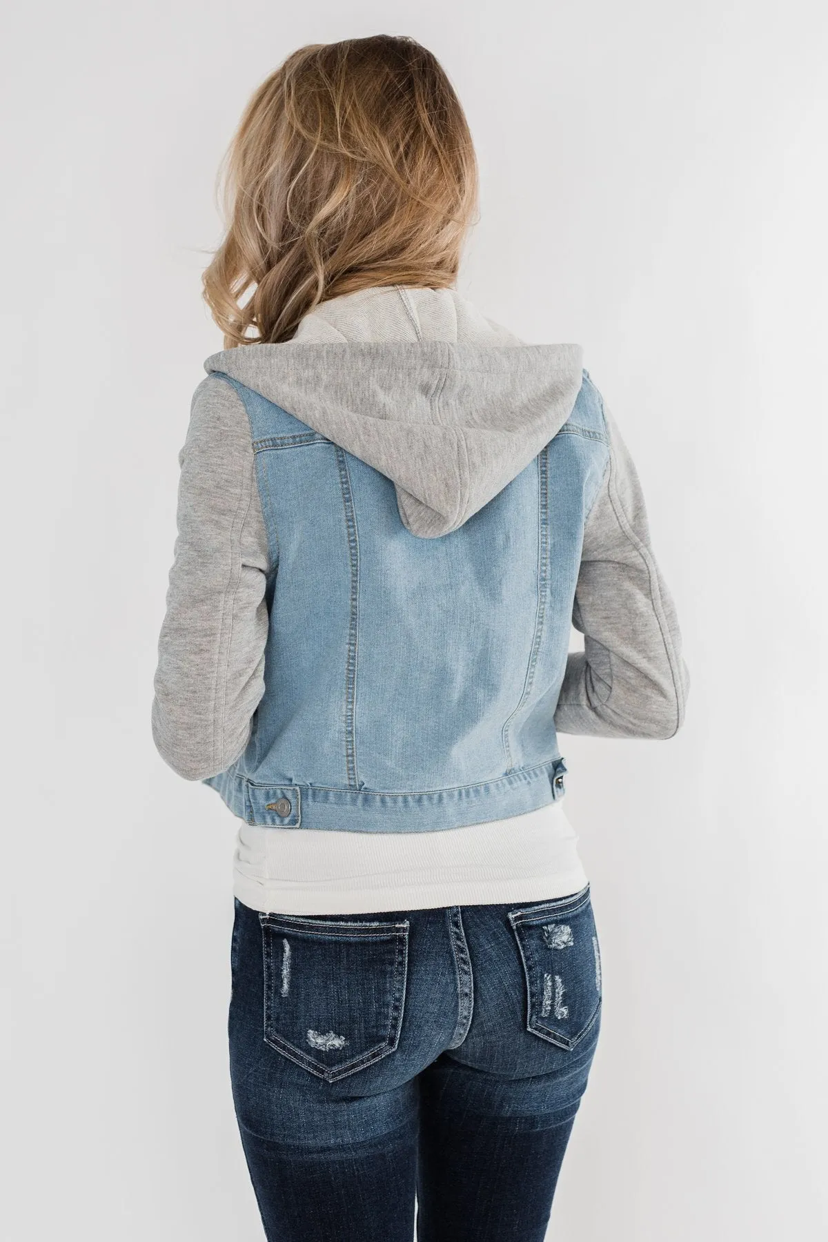 Layered Denim Hooded Jacket- Light Wash