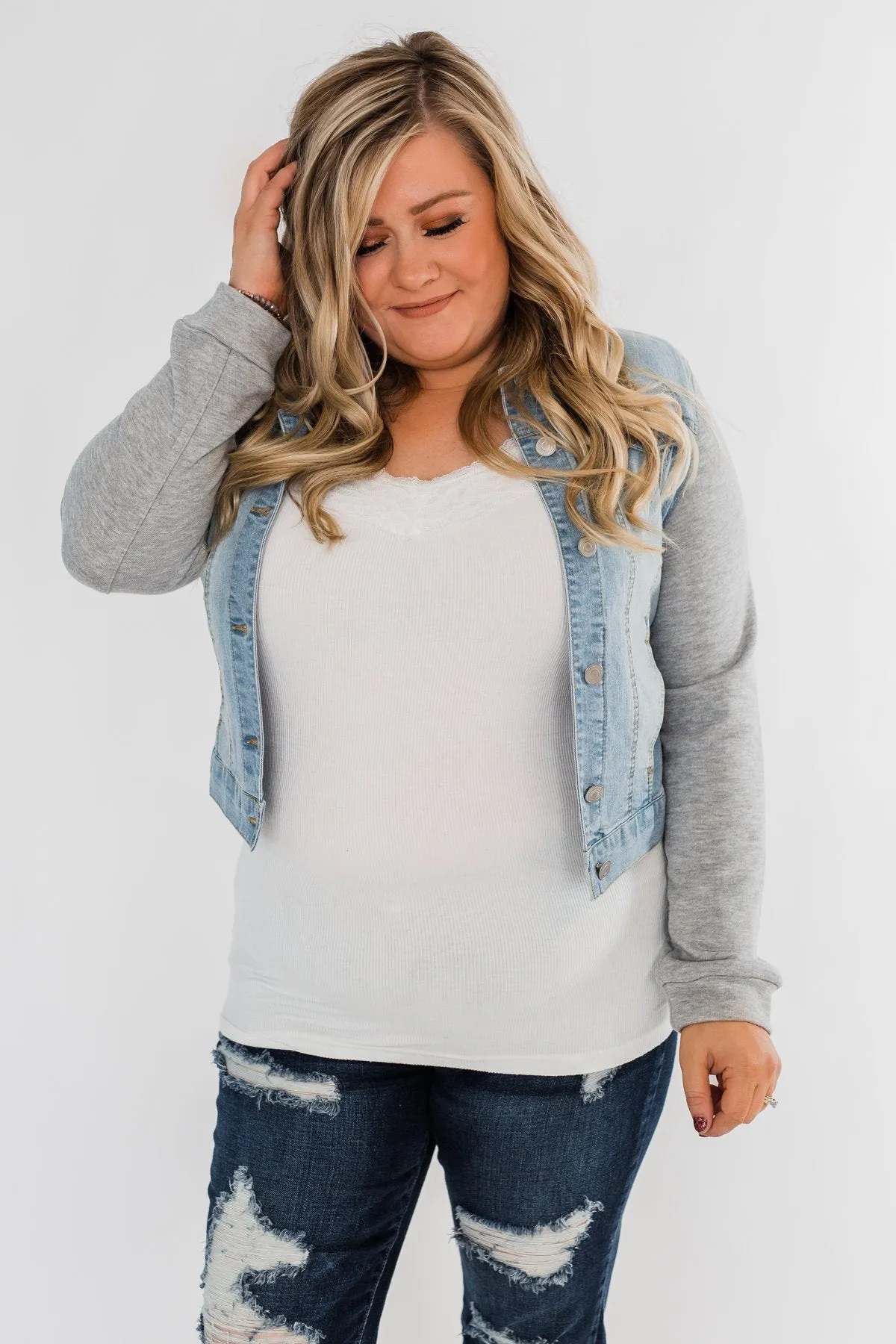 Layered Denim Hooded Jacket- Light Wash