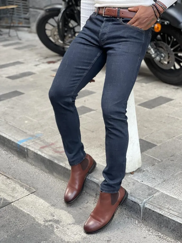 Lazio Dark Blue Slim Fit Striped Pants