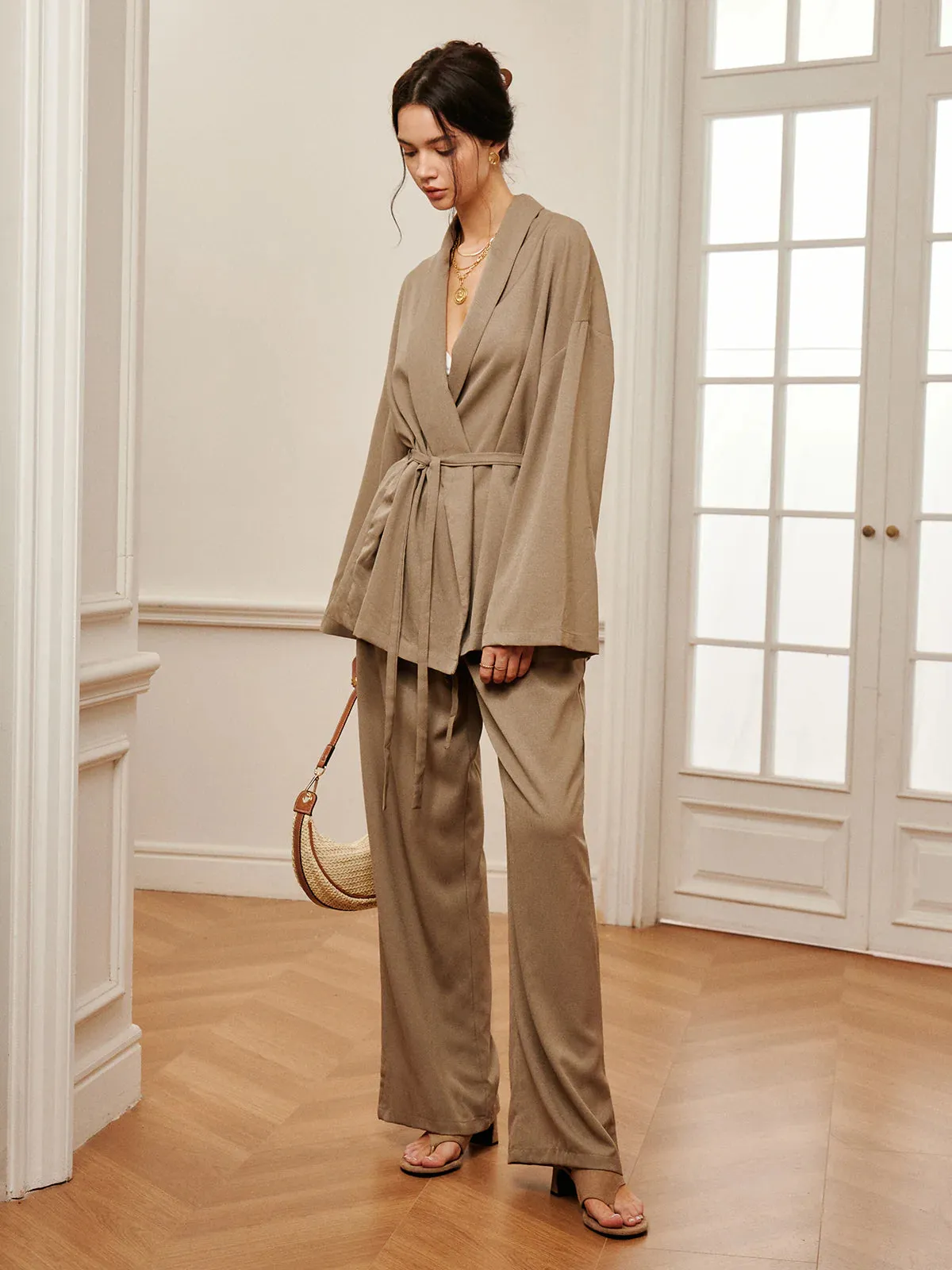 Leisure Belted Wrap Pants Set