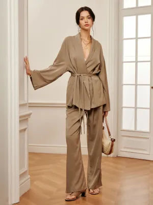 Leisure Belted Wrap Pants Set