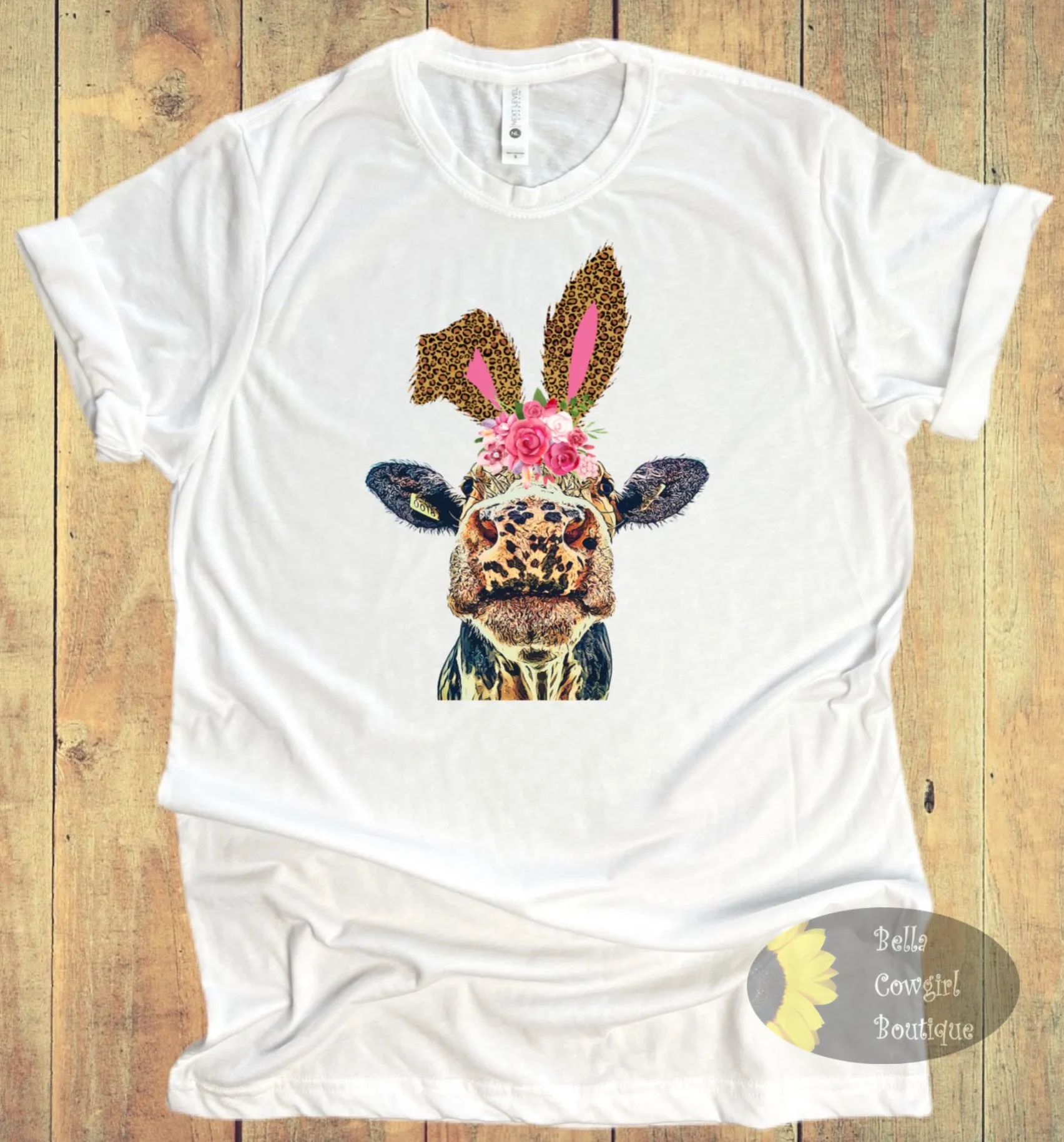 Leopard Cow Bunny Farmhouse Distressed Easter T-Shirt