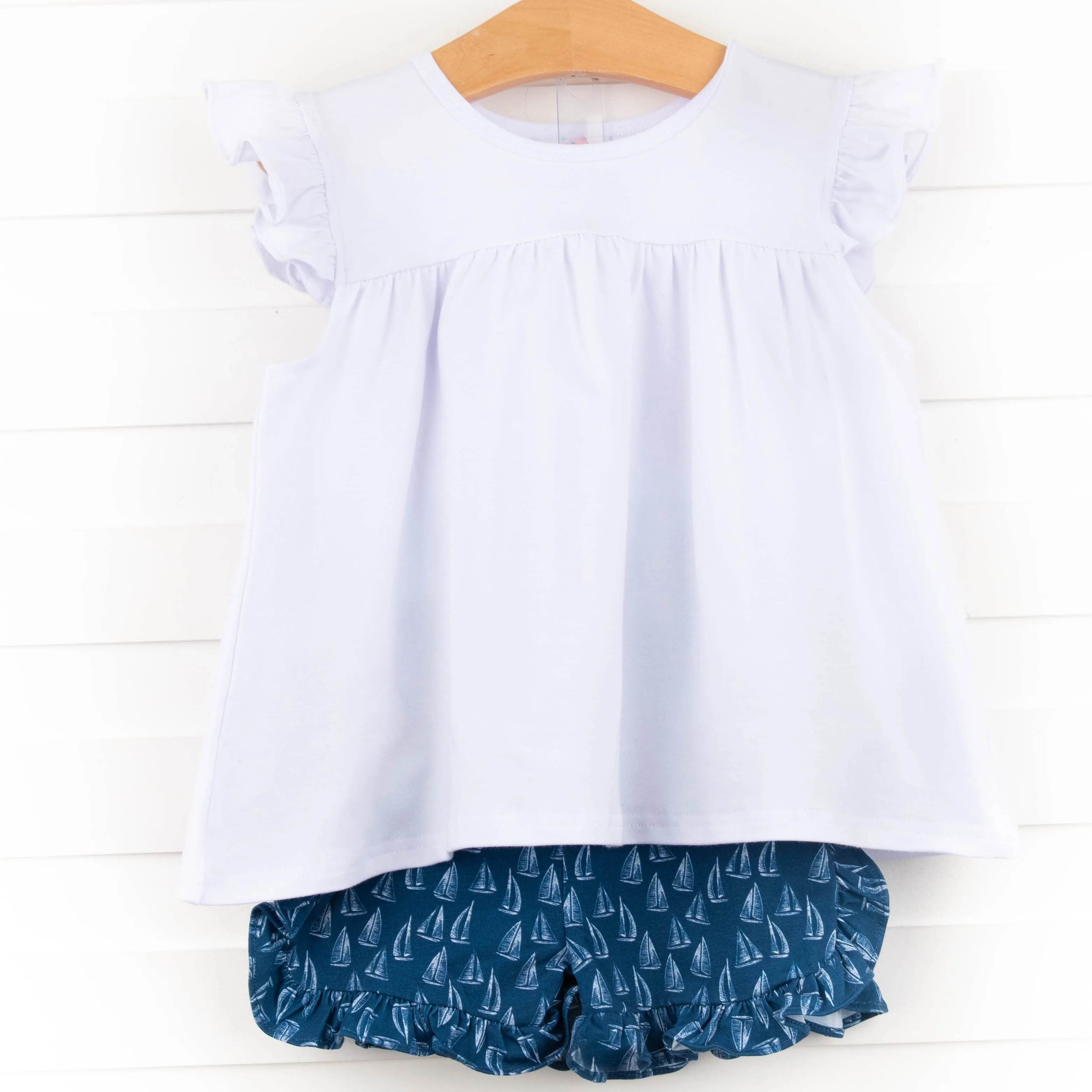 Let's Sail Away Ruffle Short Set, White