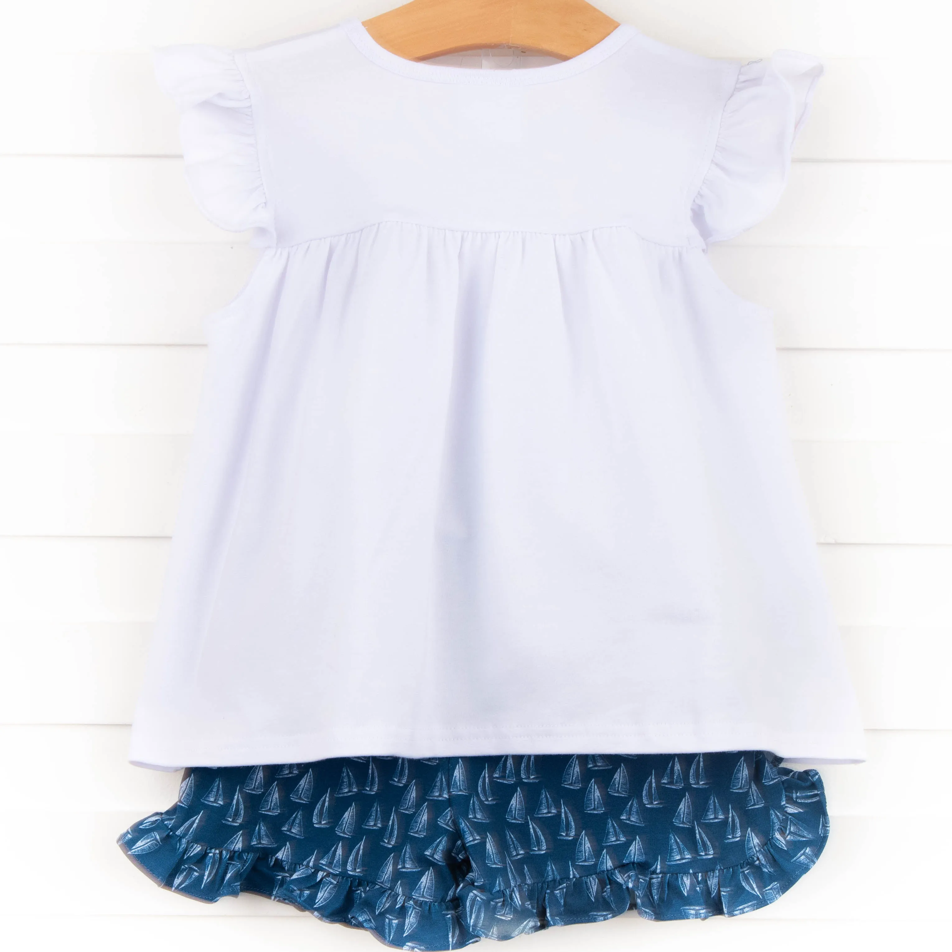Let's Sail Away Ruffle Short Set, White