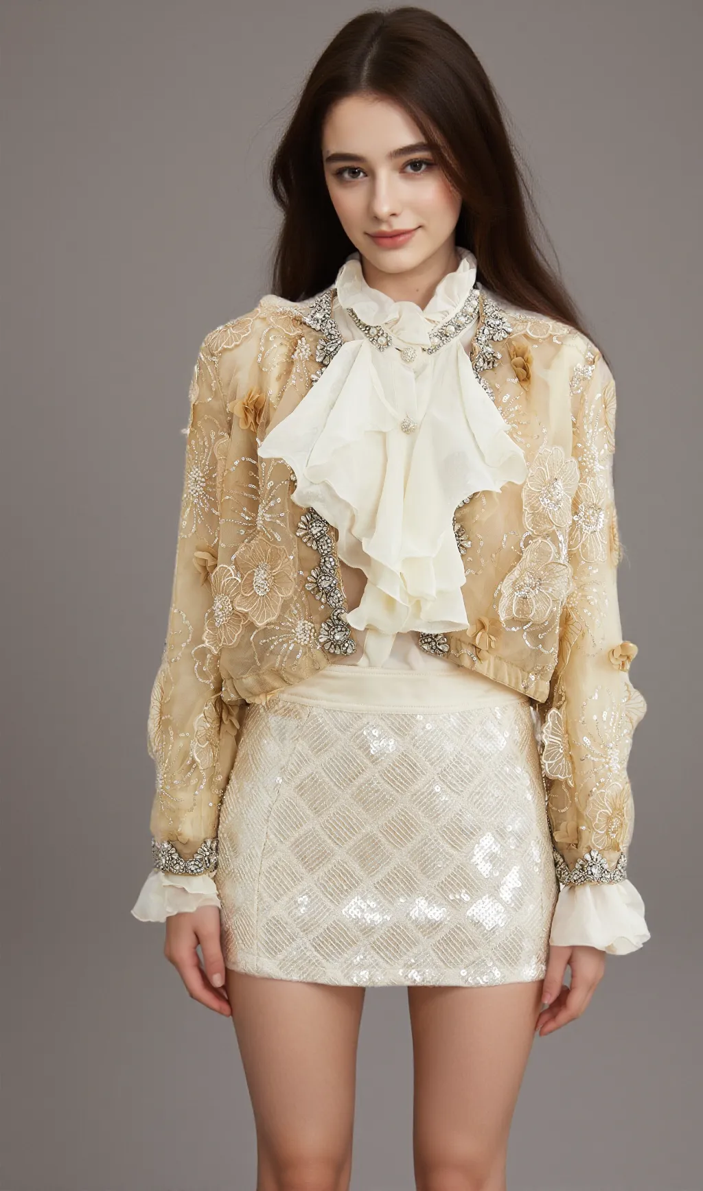 Liane semi-sheer flower beaded organza light luxury jacket