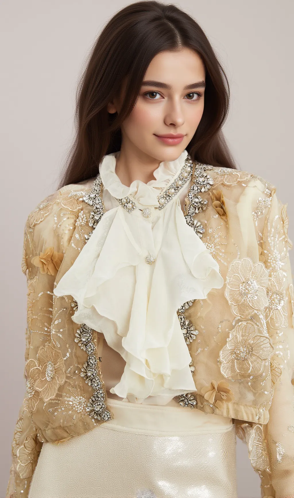 Liane semi-sheer flower beaded organza light luxury jacket
