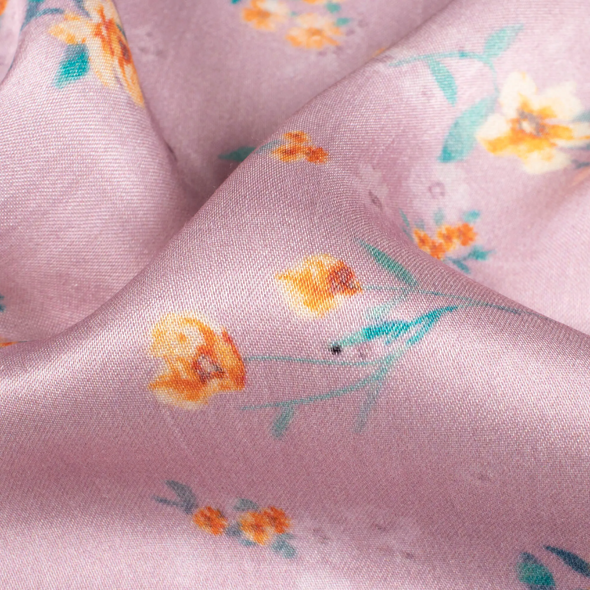 Light Thulian Pink And Yellow Floral Pattern Digital Print Viscose Gaji Silk Fabric