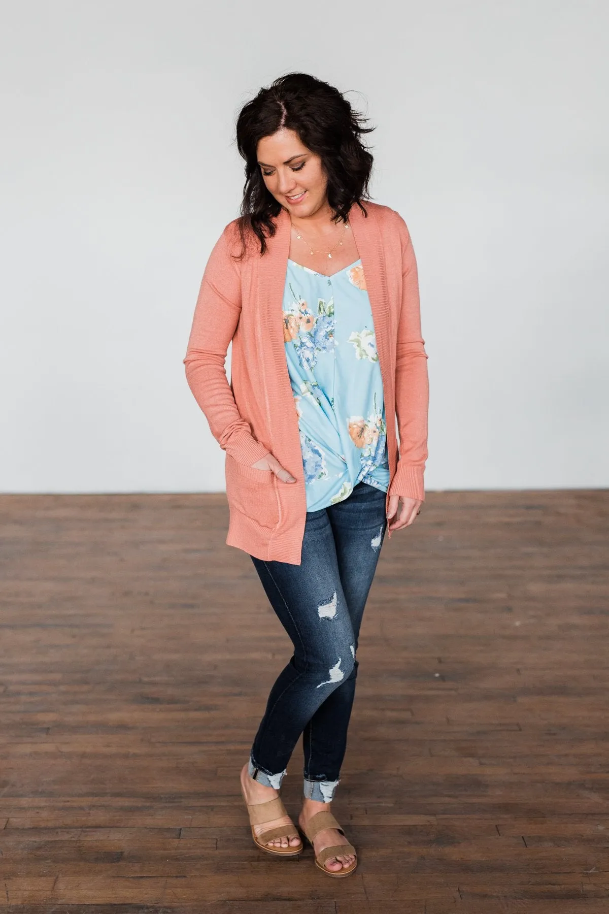 Light Weight Open Front Cardigan- Dusty Coral