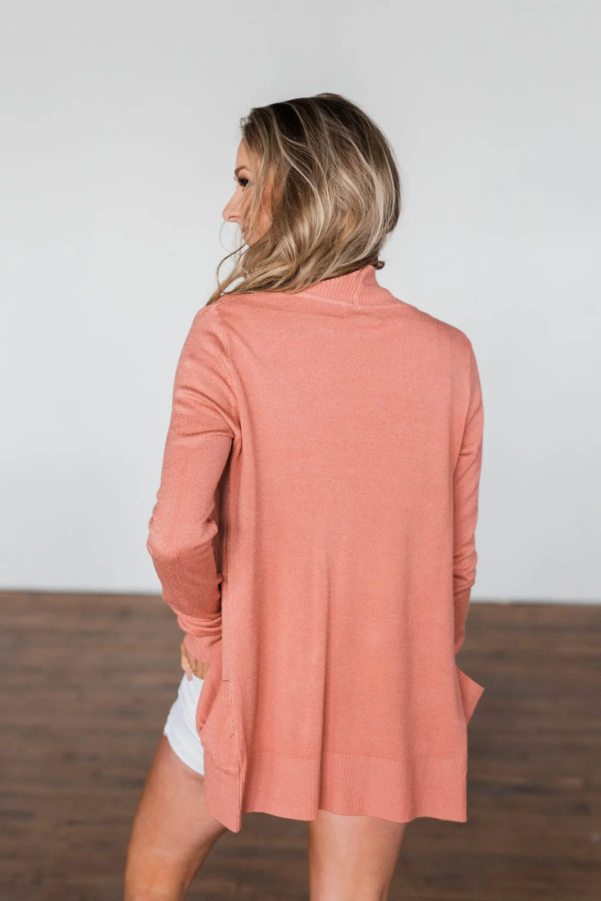 Light Weight Open Front Cardigan- Dusty Coral