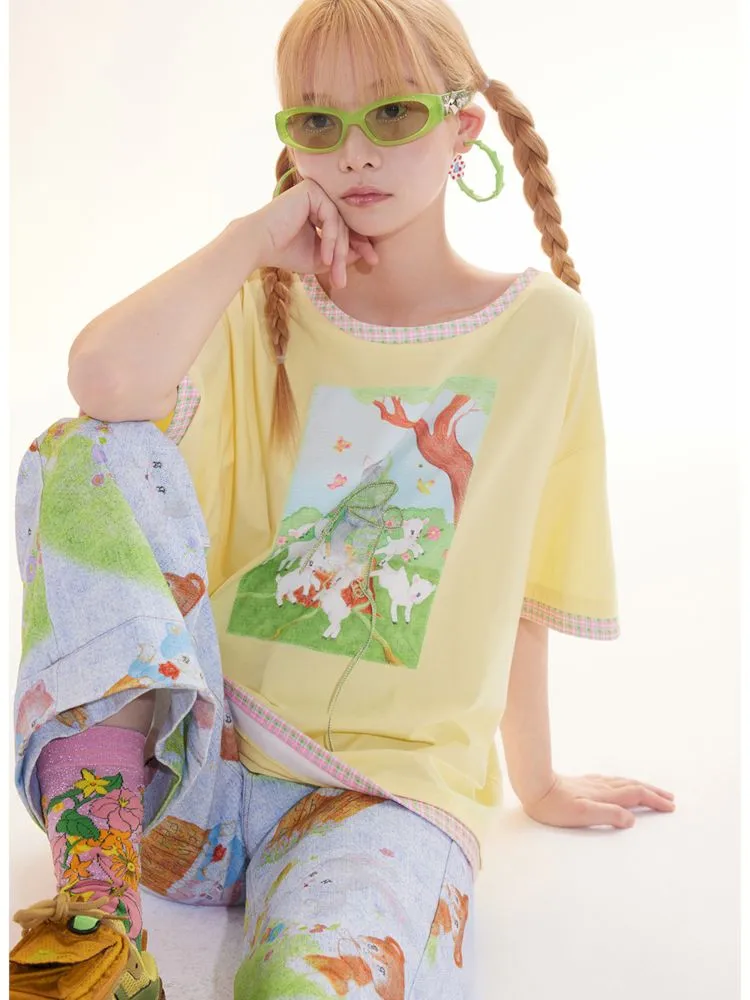 light yellow patch T-shirt