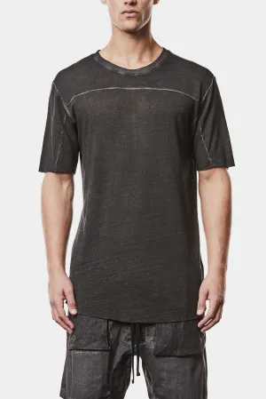 Linen blend scar-stitch t-shirt, Black oil
