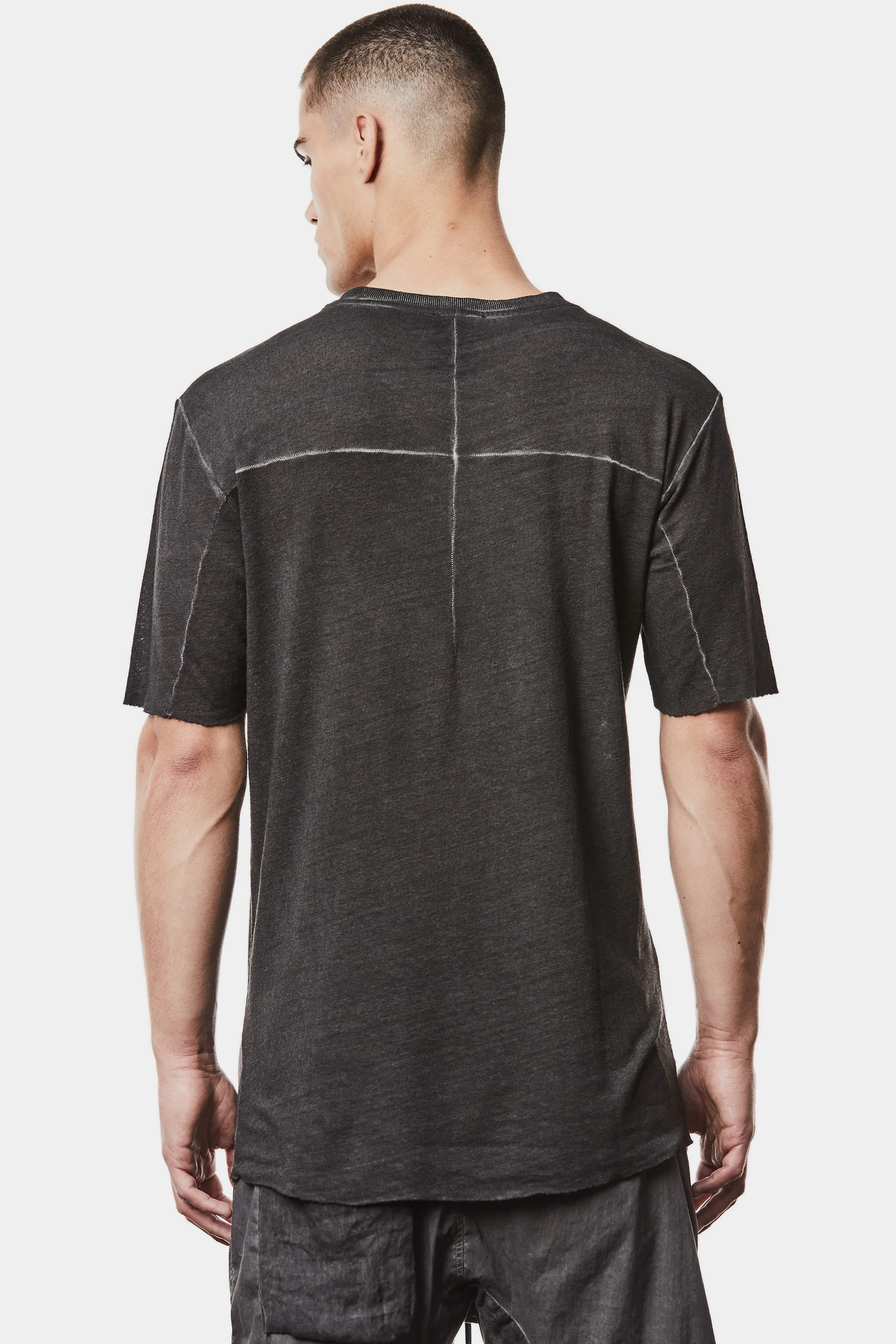 Linen blend scar-stitch t-shirt, Black oil