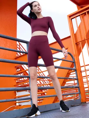 LONG SLEEVE CROPPED TEE, BORDEAUX