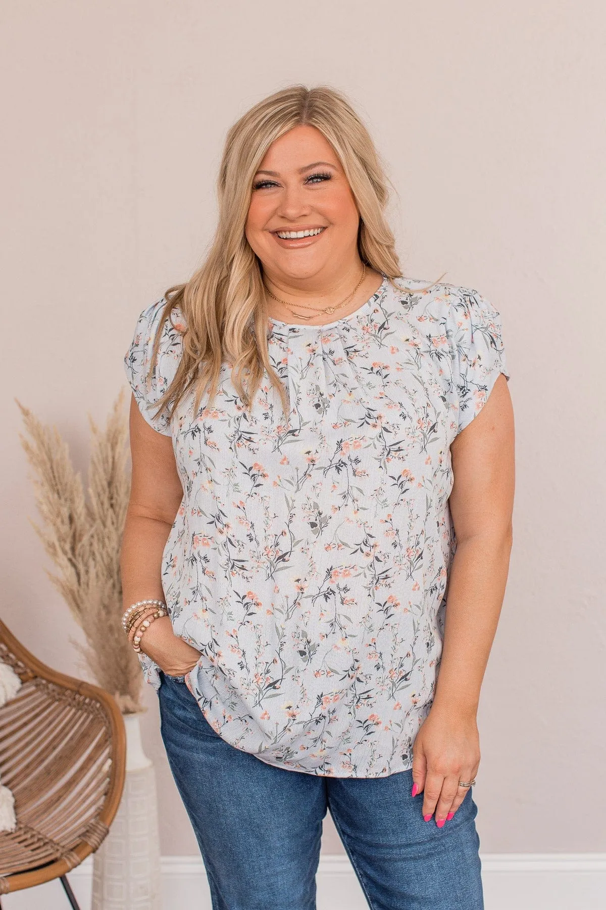 Look How I Feel Floral Top- Light Blue