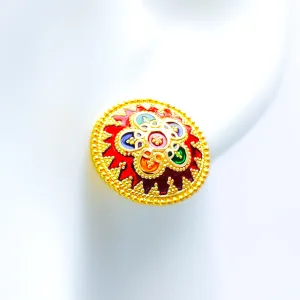Magnificent Meena Flower 22k Gold Earrings