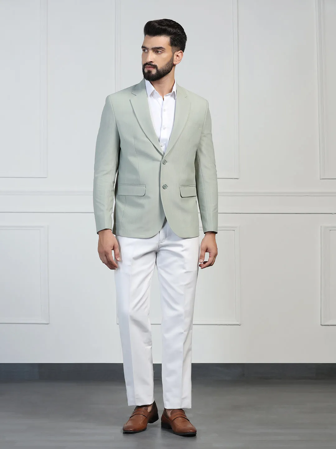 Men Corduroy Light Green Blazer