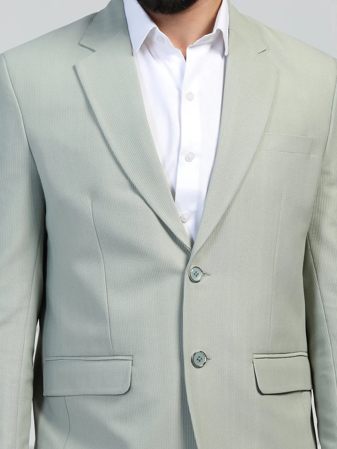 Men Corduroy Light Green Blazer