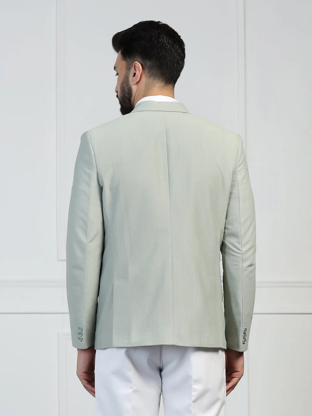 Men Corduroy Light Green Blazer
