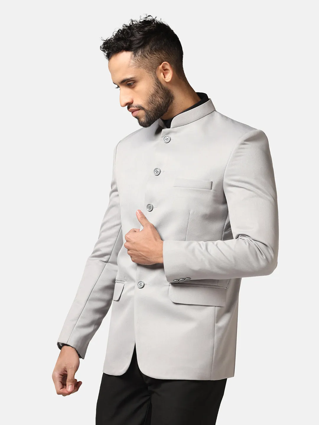 Men Light Grey Bandhgala Blazer