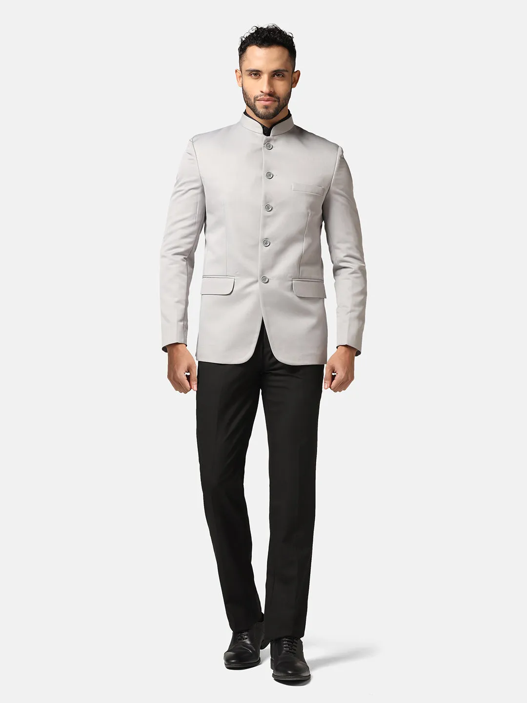 Men Light Grey Bandhgala Blazer