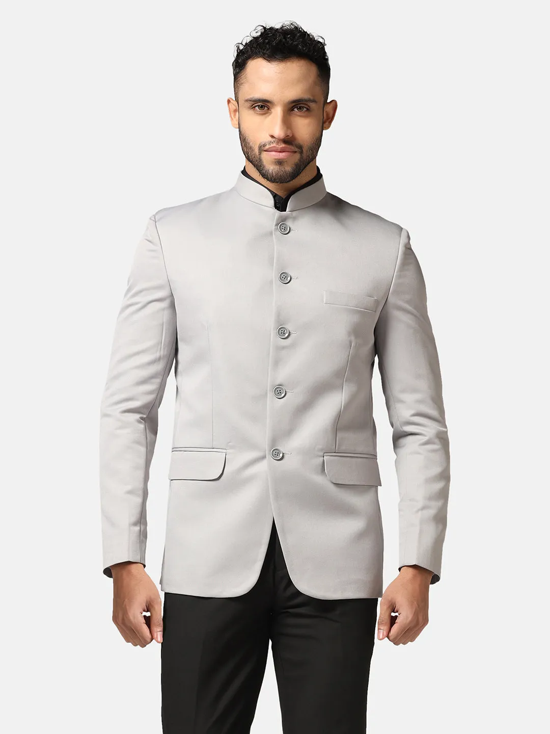 Men Light Grey Bandhgala Blazer
