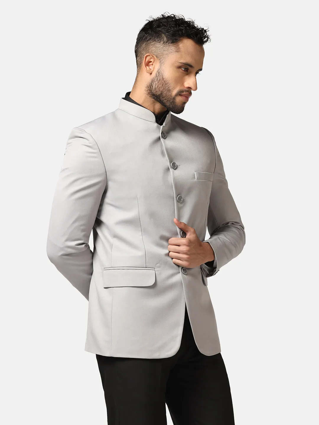 Men Light Grey Bandhgala Blazer