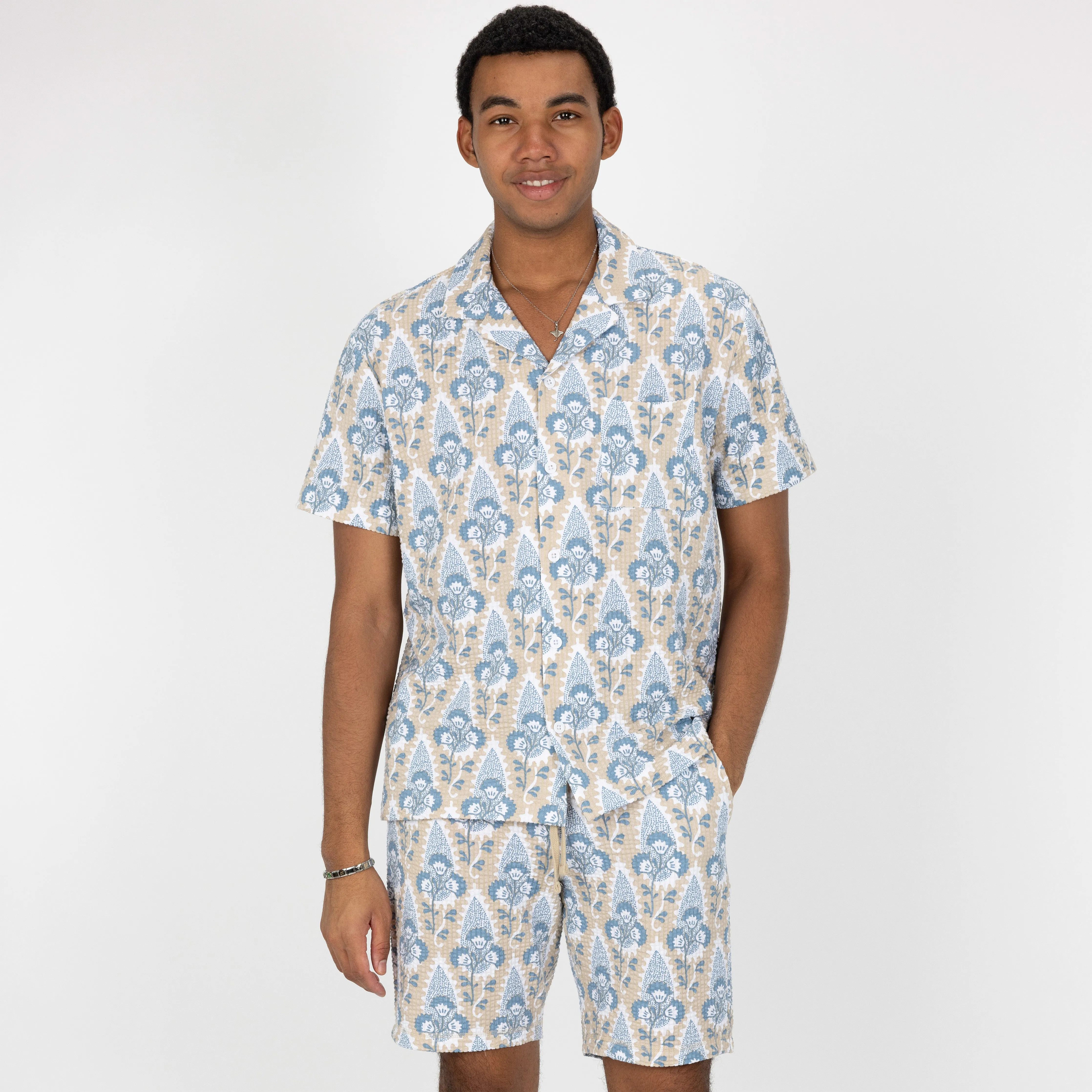 Mens Cool Knit Seersucker Shorts - Ancient Scroll