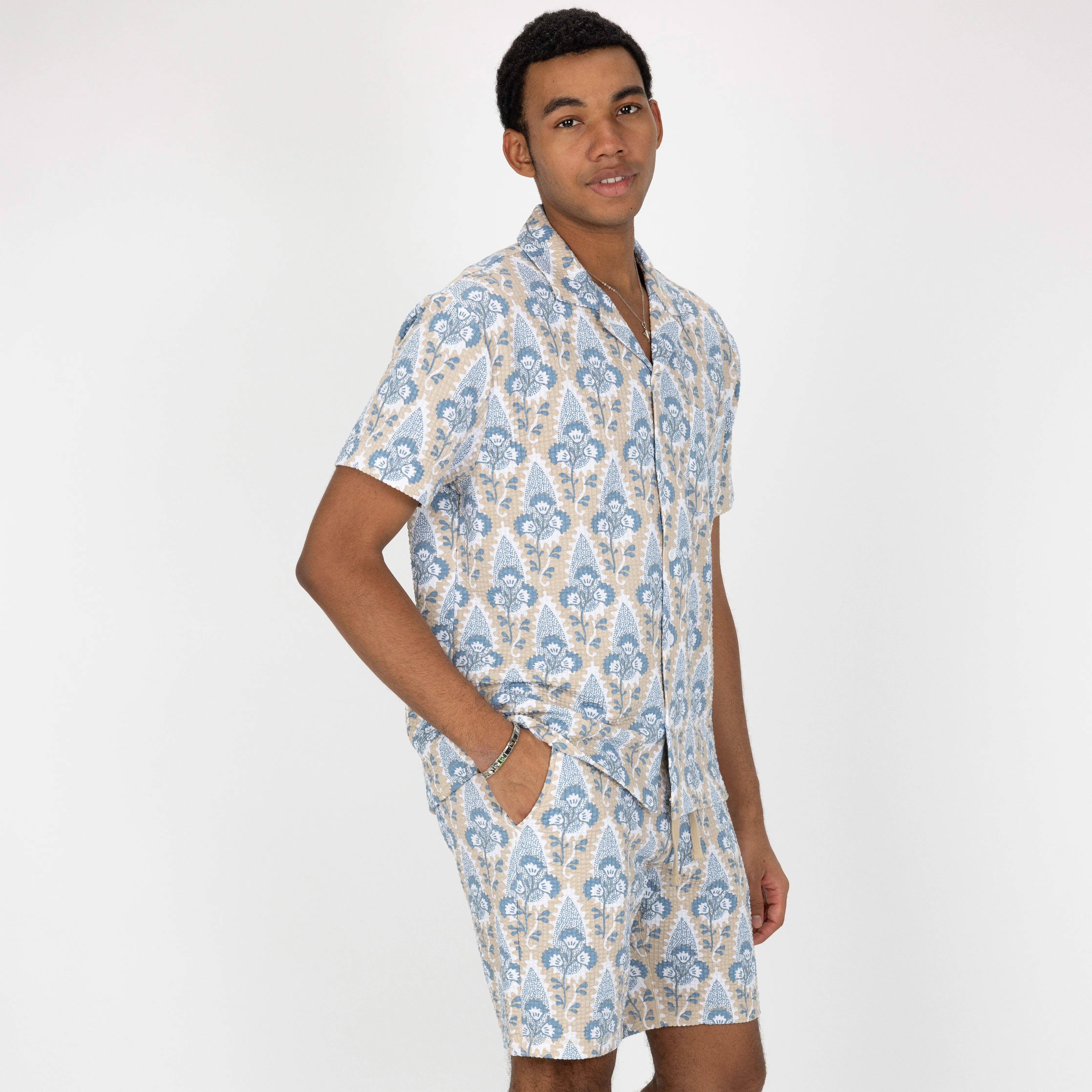Mens Cool Knit Seersucker Shorts - Ancient Scroll